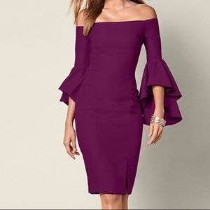 Venus bell sleeve plum off the shoulder dress